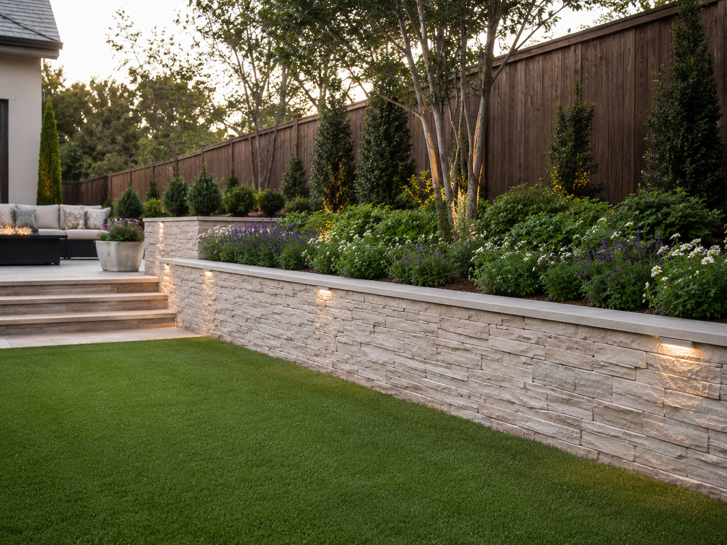 Retaining wall and raised landscape bed